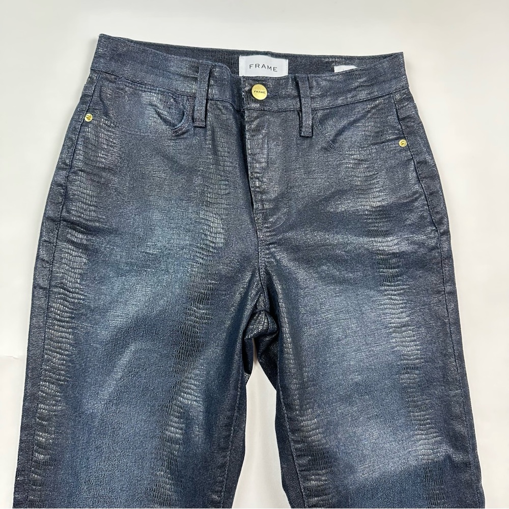 Frame Denim Le High Straight Indigo Lizard Coated Jeans Sz 25 - Picture 3 of 11